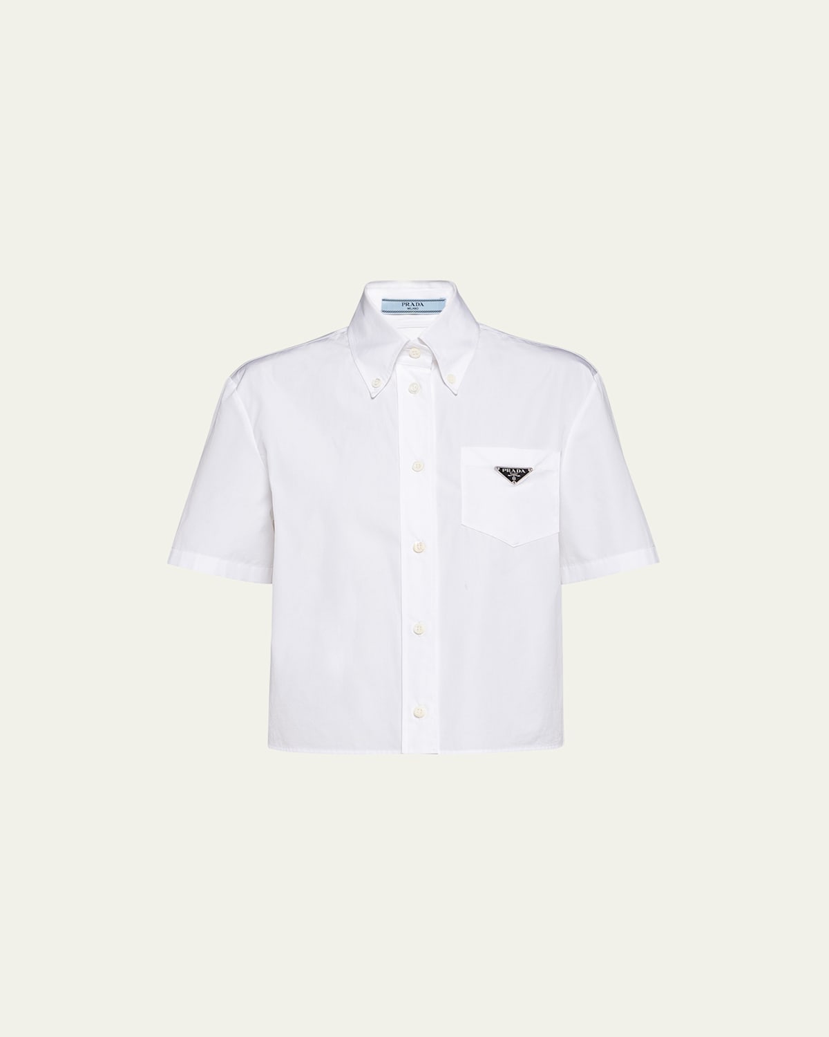 Prada Womens White Logo-plaque Cropped Cotton Shirt In Bianco