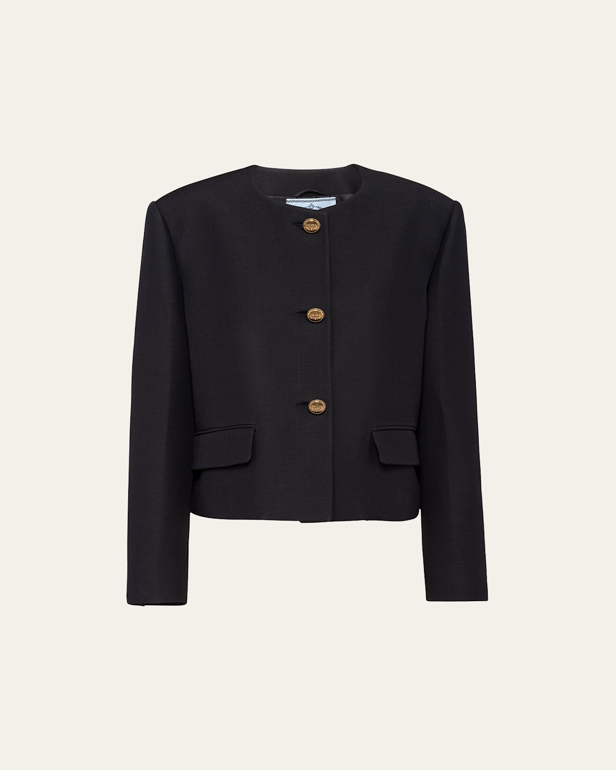Prada Round-neck Wool-silk Jacket In Nero
