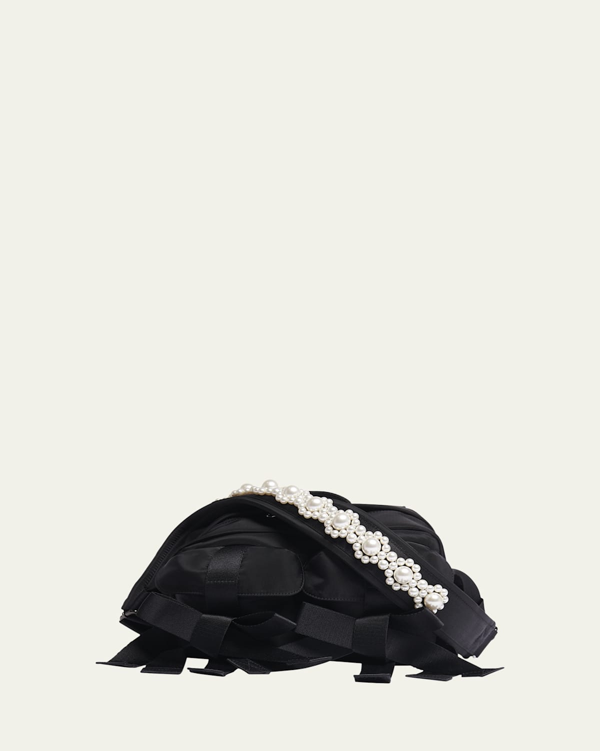 Simone Rocha Bow And Faux Pearl-embellished Shell Belt Bag In Black