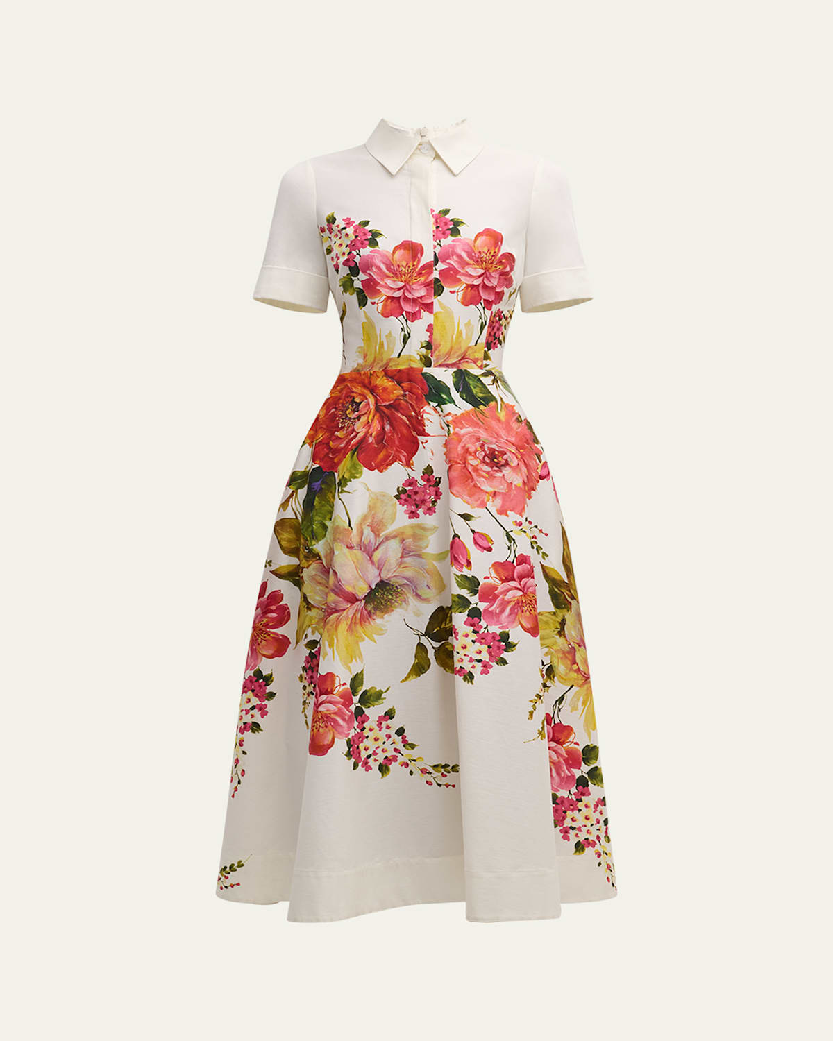 Rickie Freeman For Teri Jon Floral-print Fit-&-flare Shirtdress In Ivory Mult