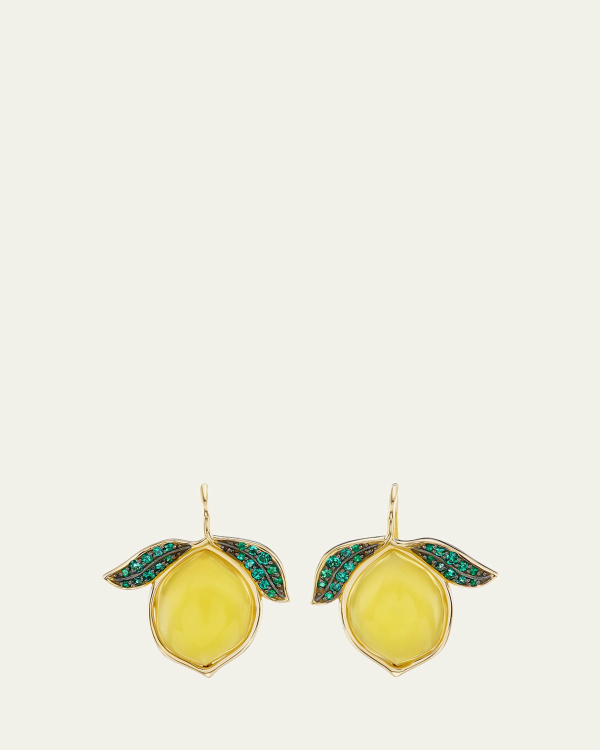 18K Yellow Gold Lemon Drop Earrings with Opal and Emeralds