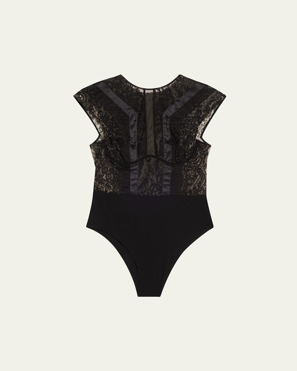 Shop Livy Macy Cap-sleeve Lace & Satin Bodysuit In Black