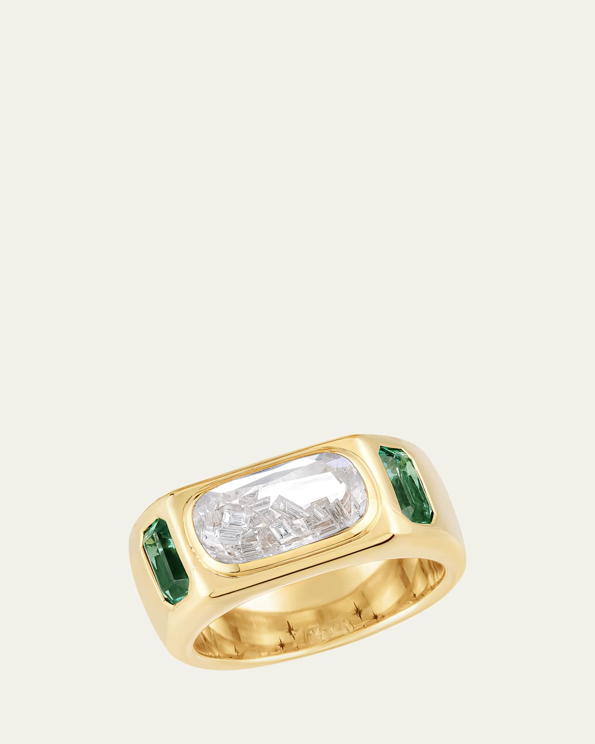 Moritz Glik Brado Cigar Band with Emeralds and Diamonds in White Sapphire Shaker
