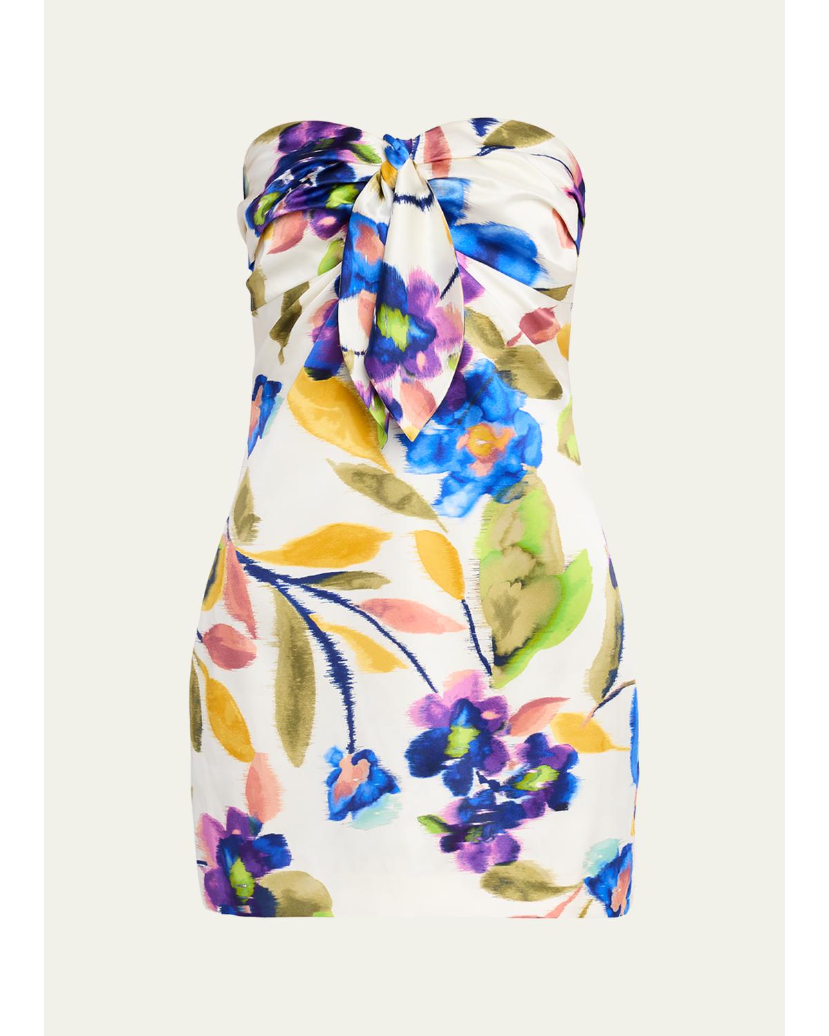 Orion Strapless Tie-Front Satin Mini Dress