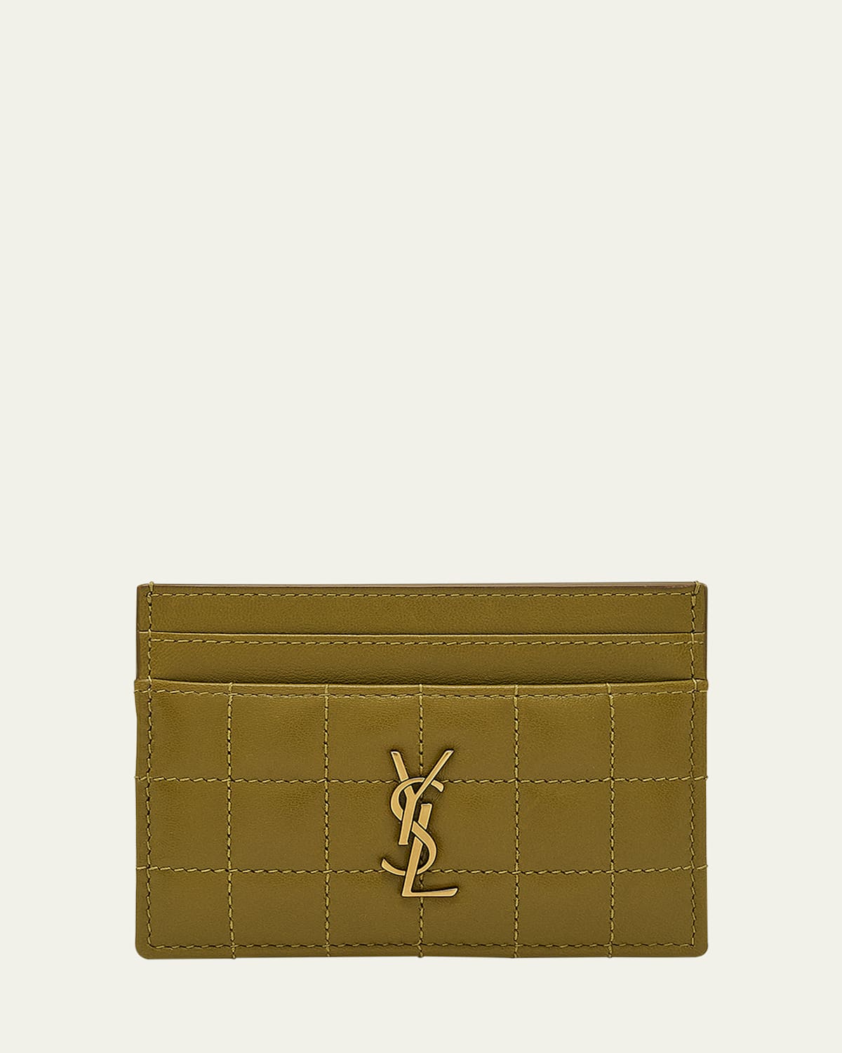 Saint Laurent Cassandre Ysl Card Case In Quilted Smooth Leather In Vert Olive
