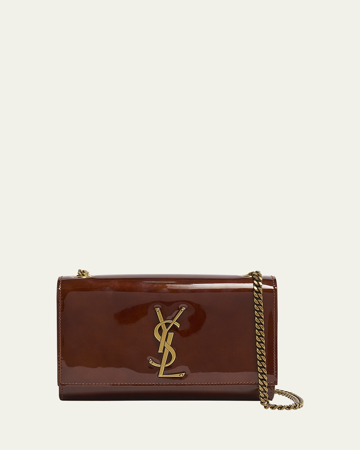 Saint Laurent Kate Small Ysl Crossbody Bag In Patent Leather In Brown