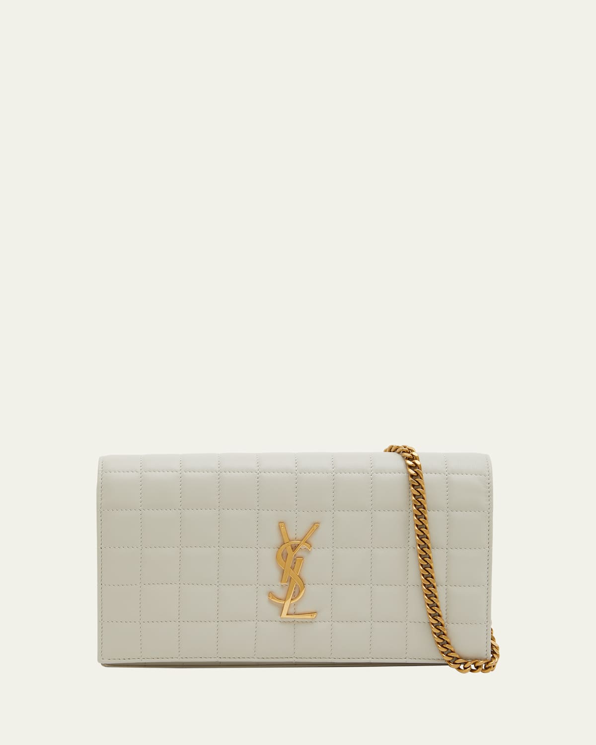 Saint Laurent Cassandre Ysl Wallet On Chain In Quilted Smooth Leather In Crema Soft