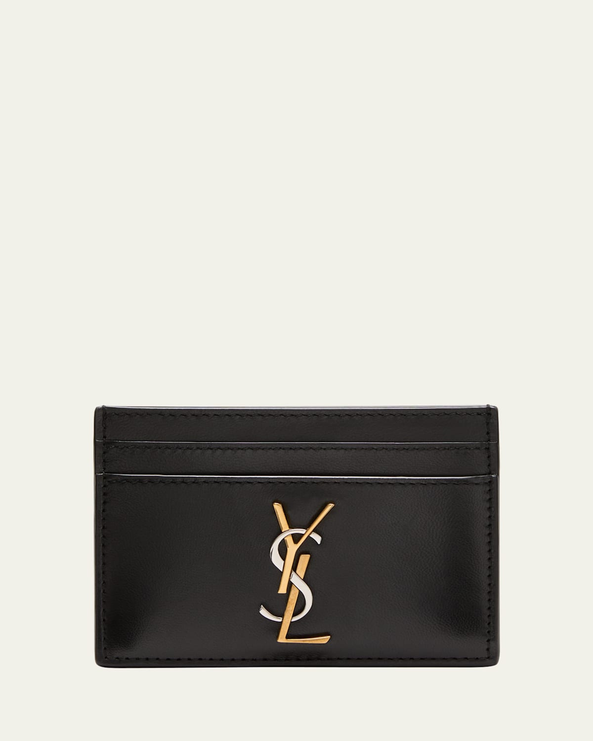 Saint Laurent Ysl Monogram Card Case In Smooth Leather In Crema Soft Trigalva