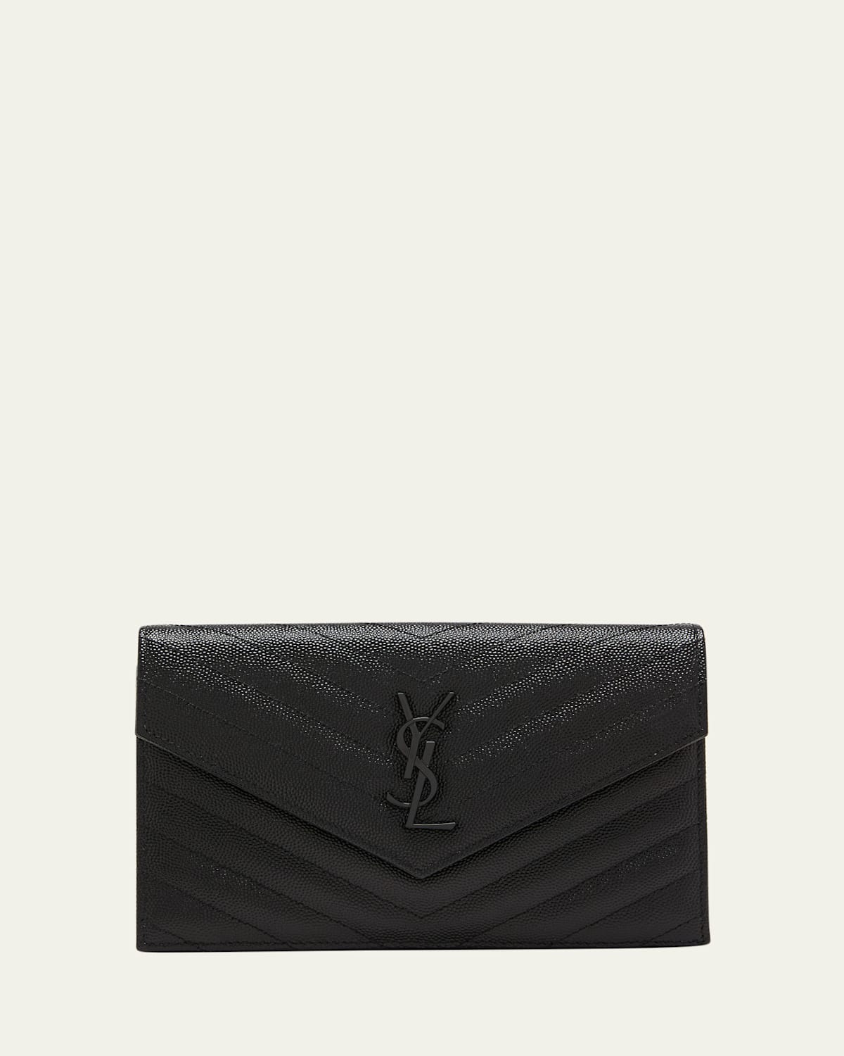Saint Laurent Ysl Small Envelope Leather Wallet On Chain In Noir