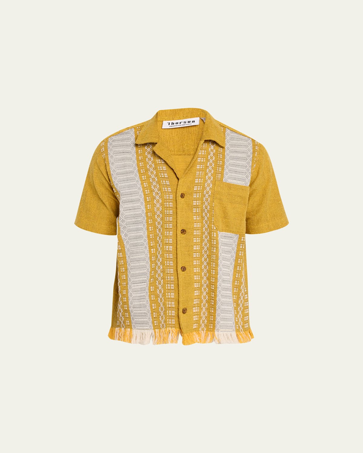 Men's Serape Striped Fringe Camp Shirt