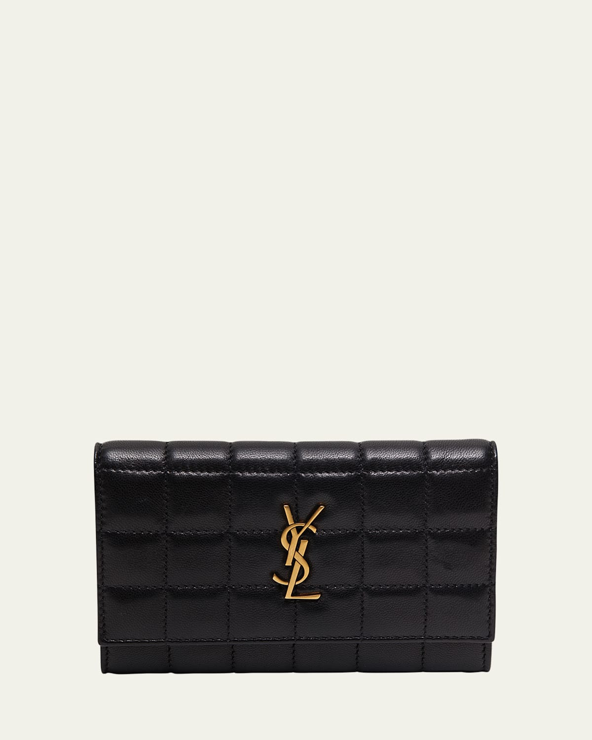 Saint Laurent Ysl Monogram Flap Small Wallet In Quilted Smooth Leather In Black