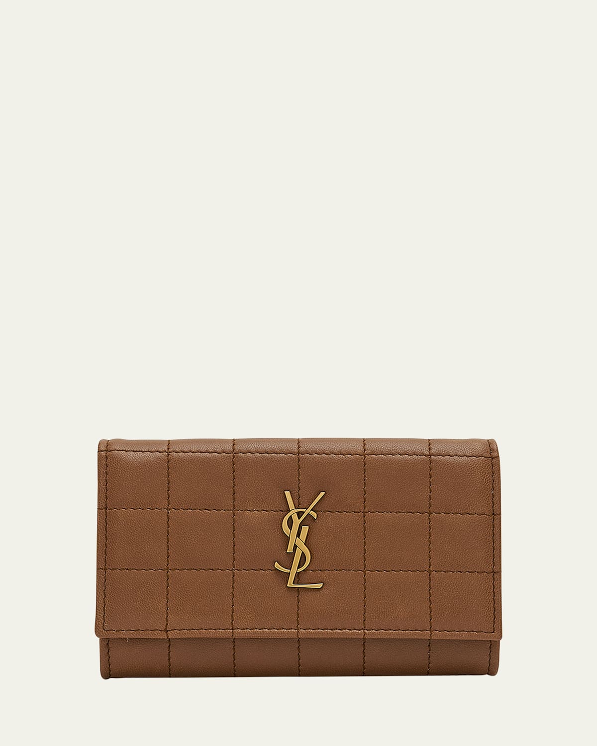 Saint Laurent Ysl Monogram Flap Small Wallet In Quilted Smooth Leather In Fox