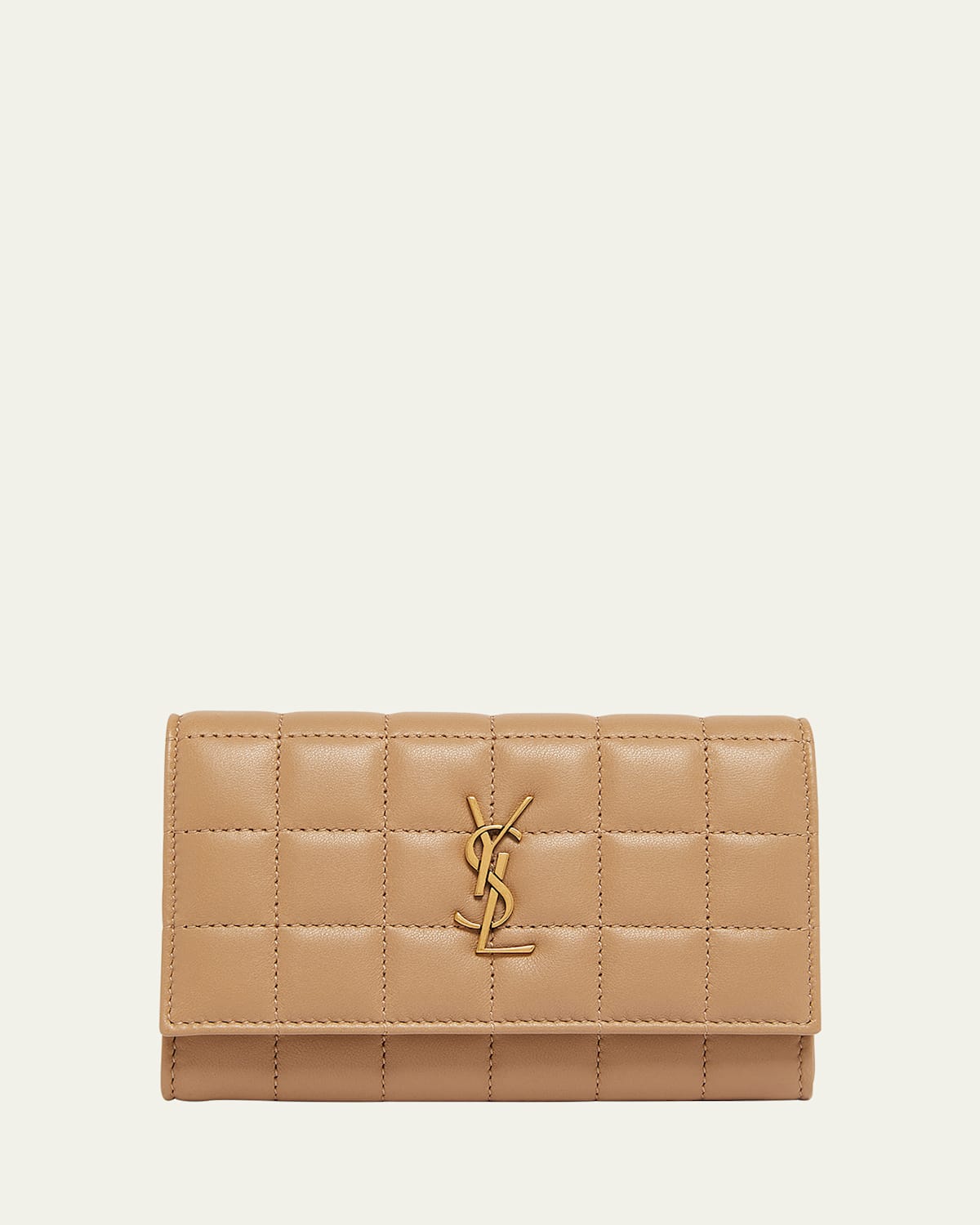 Saint Laurent Ysl Monogram Flap Small Wallet In Quilted Smooth Leather In Dark Toffee