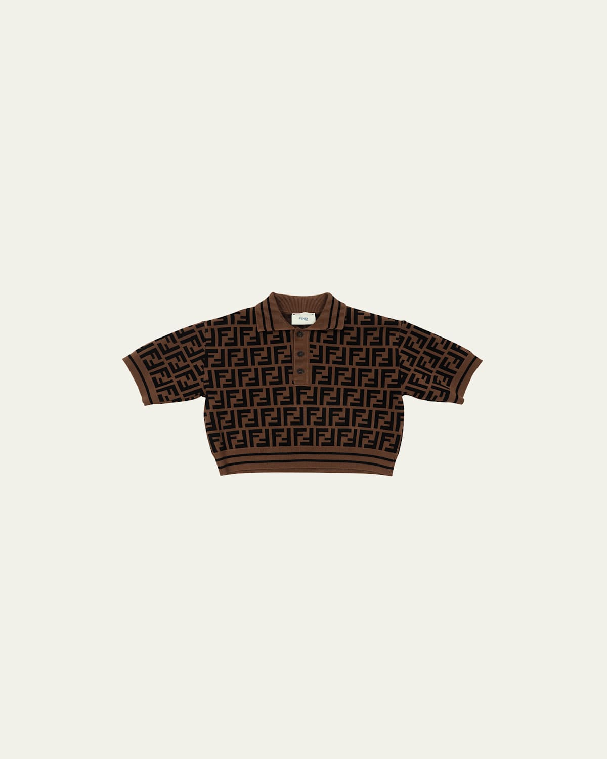 Fendi Girl's Monogram-print Polo Shirt In Brown