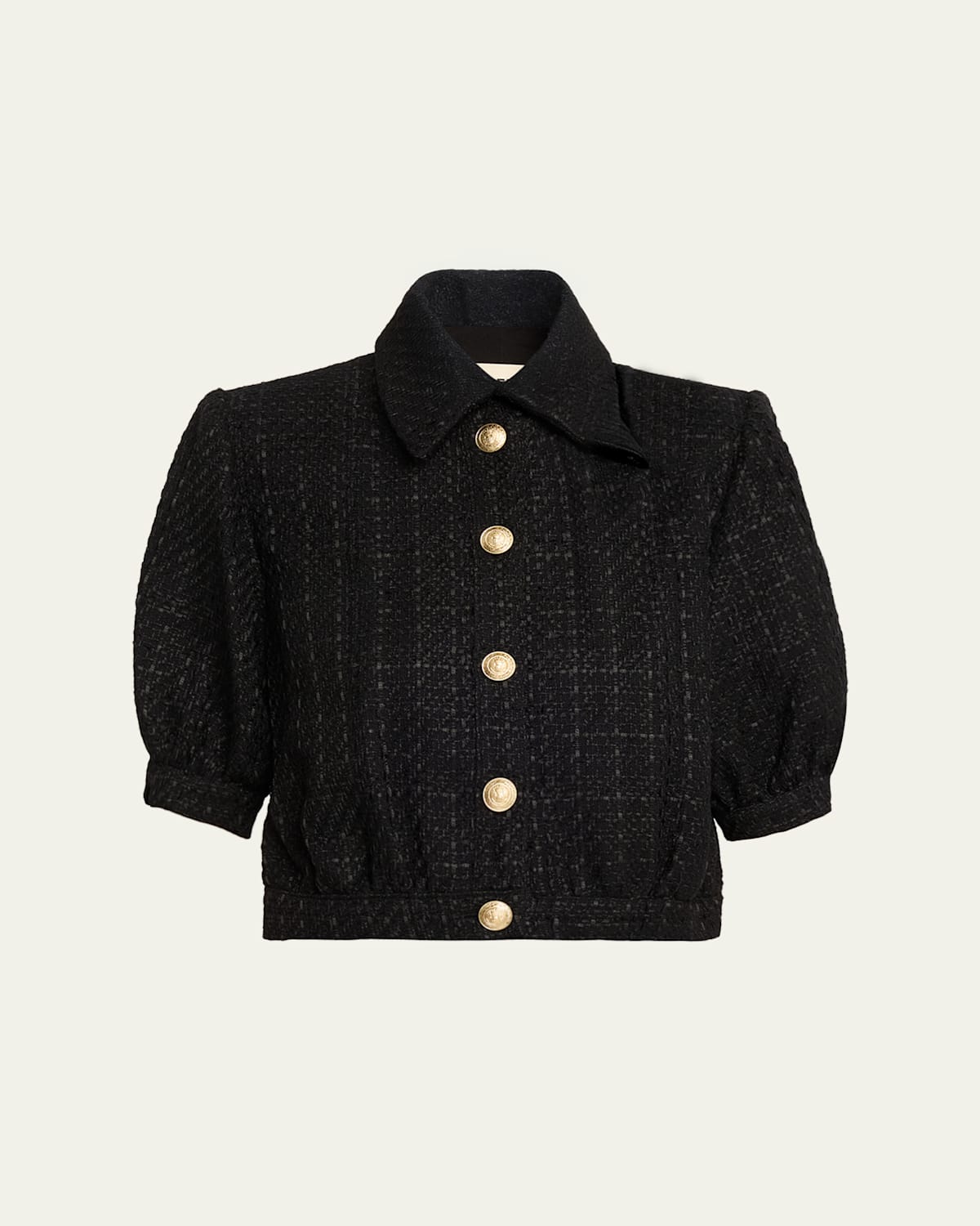 L'agence Cove Cropped Short-sleeve Tweed Jacket In Black