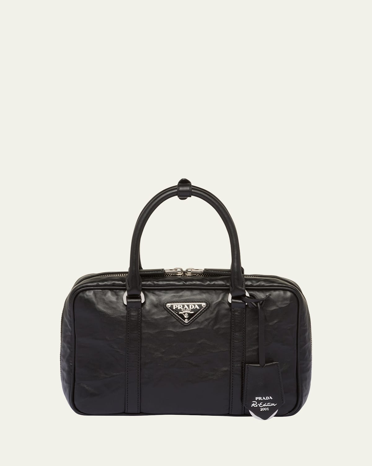 Prada Crinkled Napa Leather Top-handle Bag In F0002 Nero