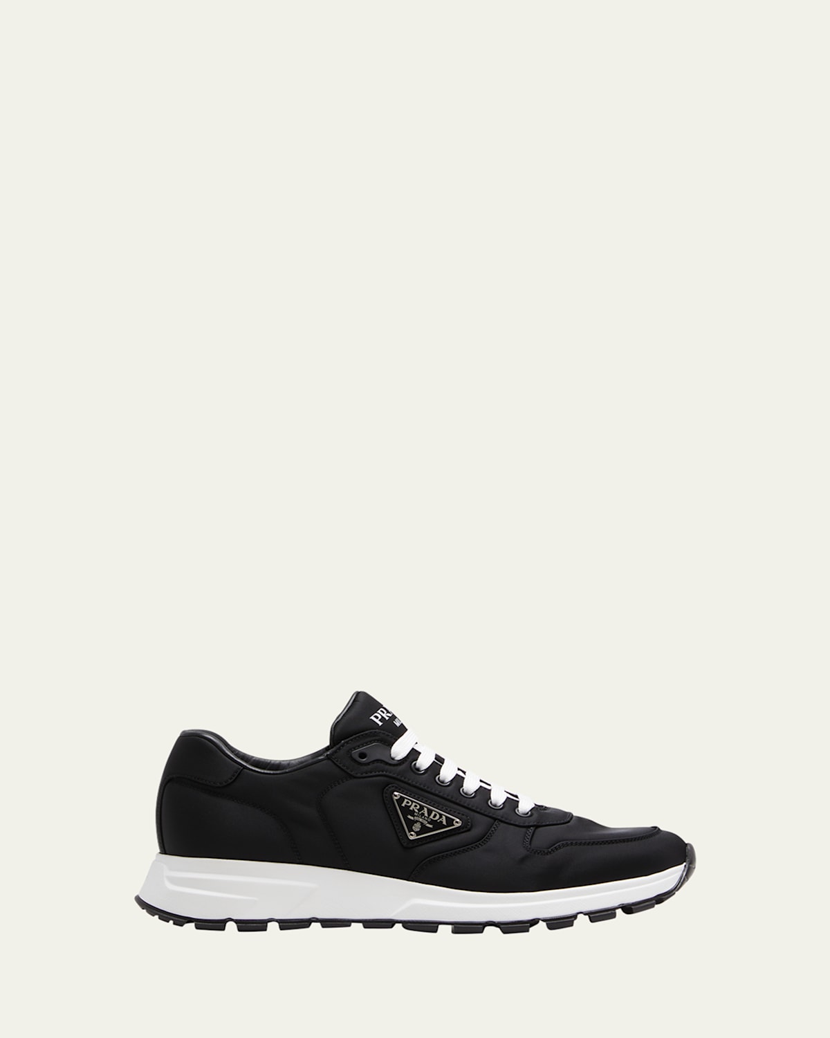 Shop Prada Men's Prax Triangle Logo Nylon Low-top Sneakers In Black