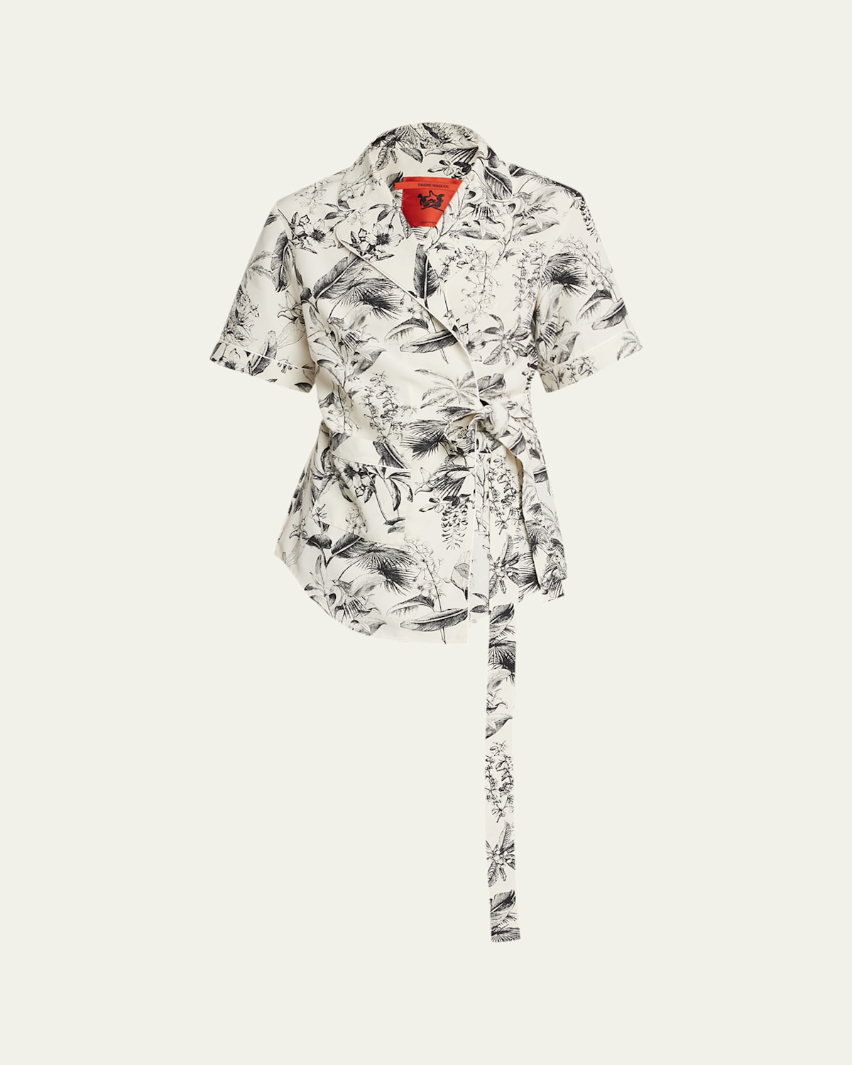 Shop Thebe Magugu Obi Porcelain Floral-print Pajama Top In Bone And Black Porcelain