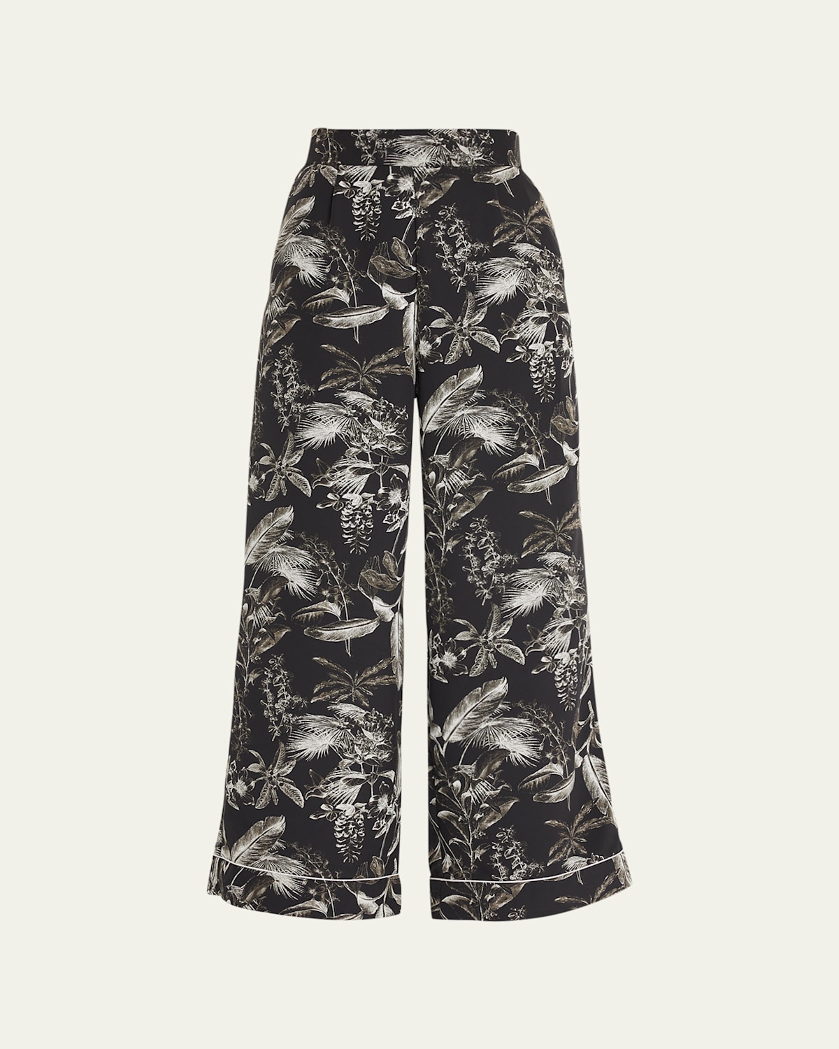 Shop Thebe Magugu Porcelain Floral Print Flare Pajama Trousers In Bone And Black Porcelain