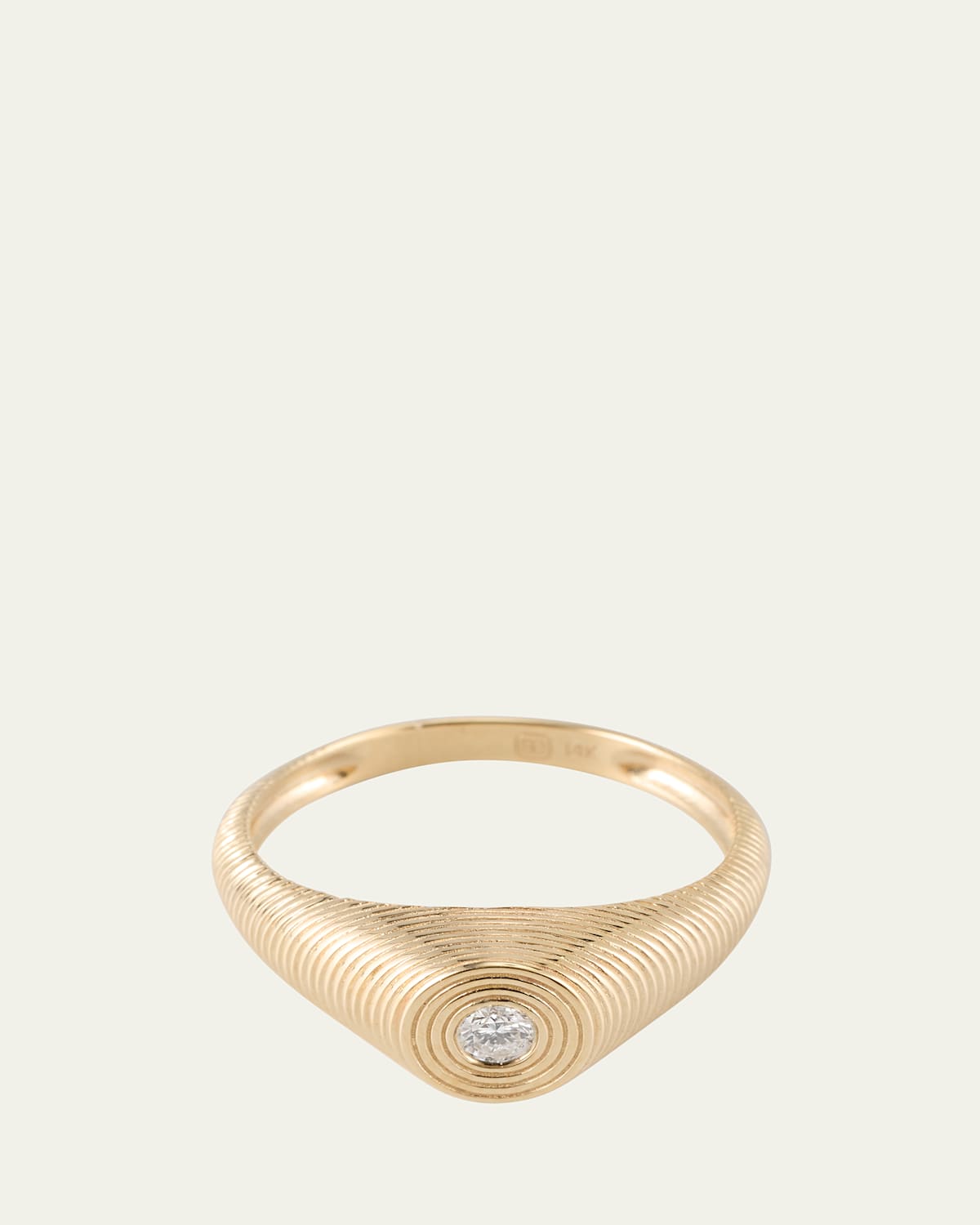 14k Fluted Diamond Signet Ring, Size 6.5
