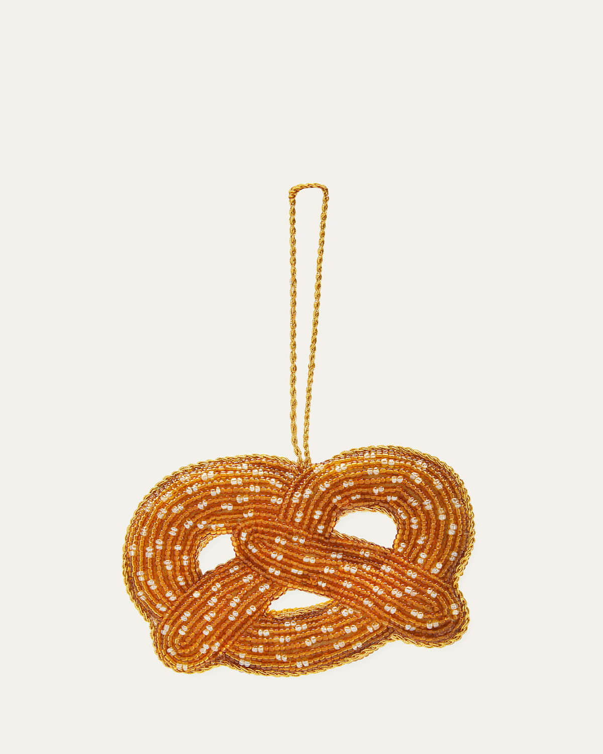 Sudha Pennathur Beaded Pretzel Christmas Ornament In Brown