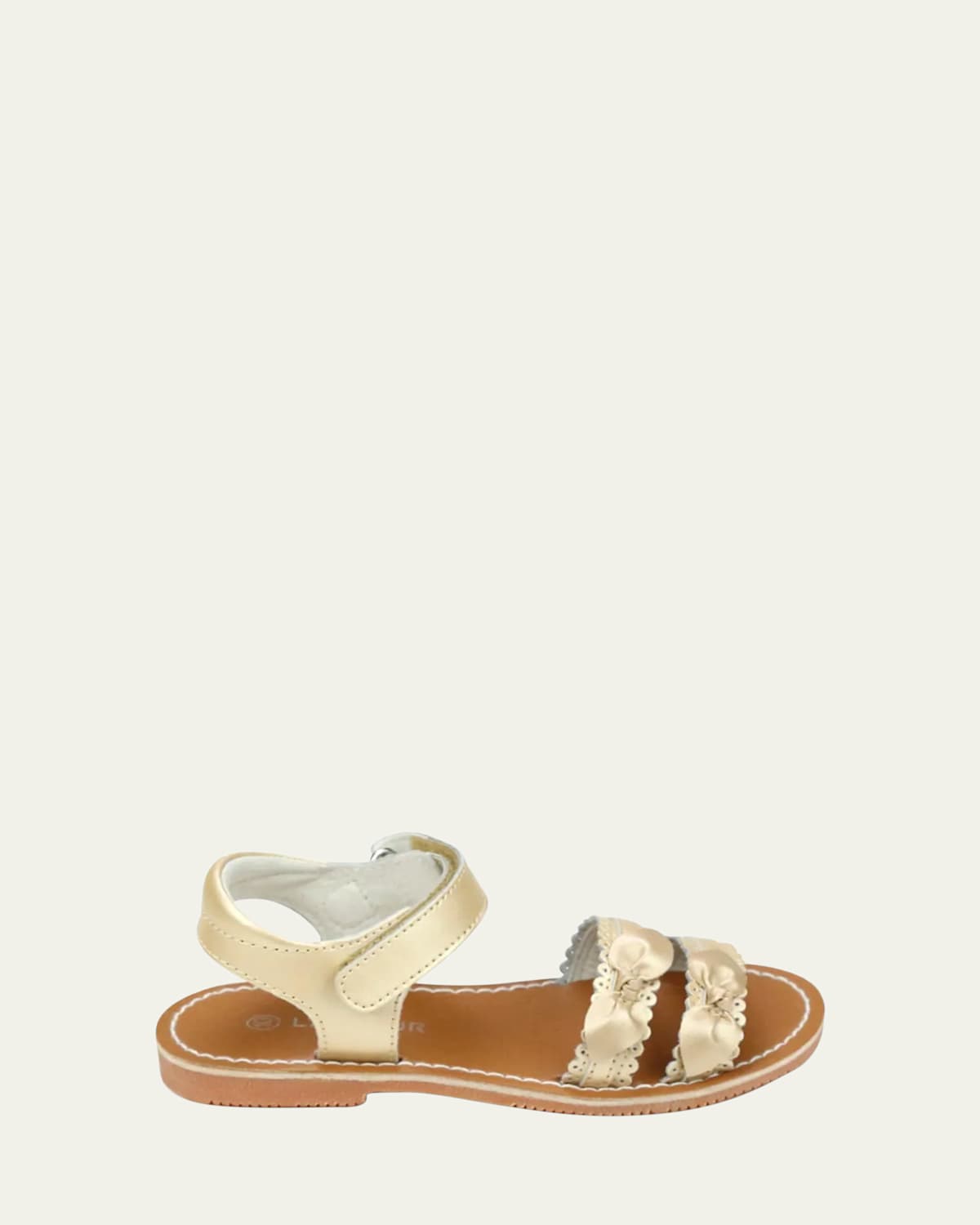 L'amour Shoes Girl's Josie Scalloped Bow Leather Sandals, Baby/toddlers/kids In Champagne