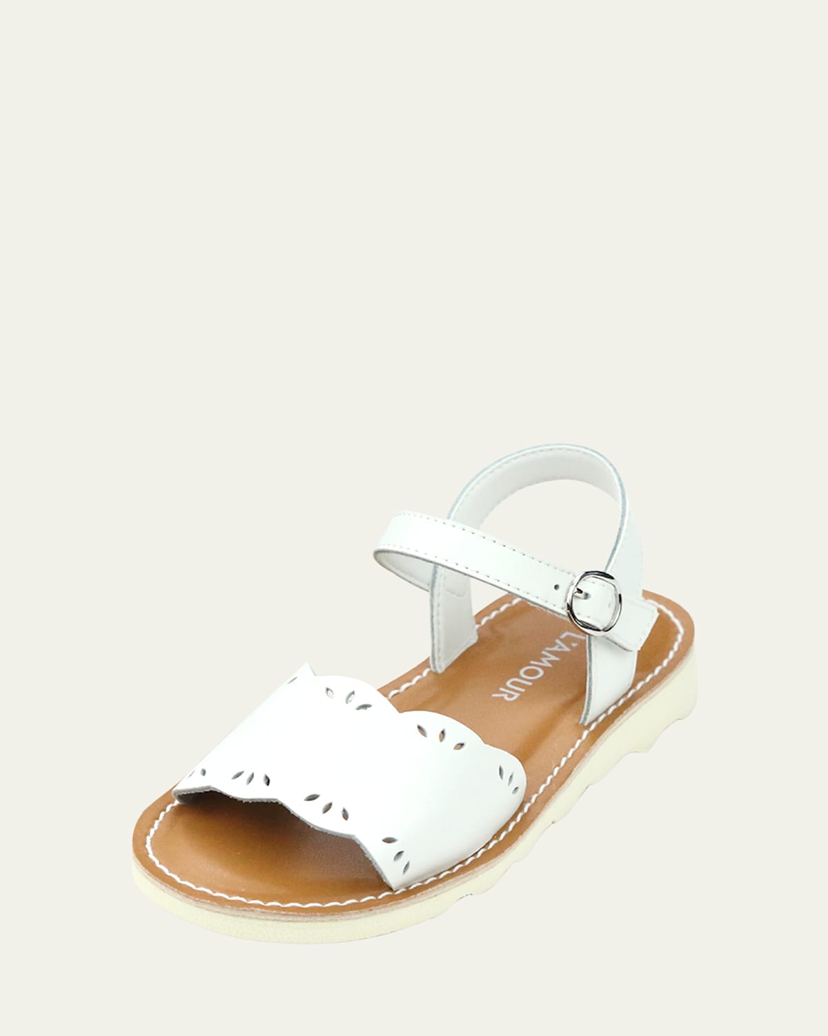 L'amour Shoes Girl's Ella Scalloped Sandals, Baby/toddlers/kids In White