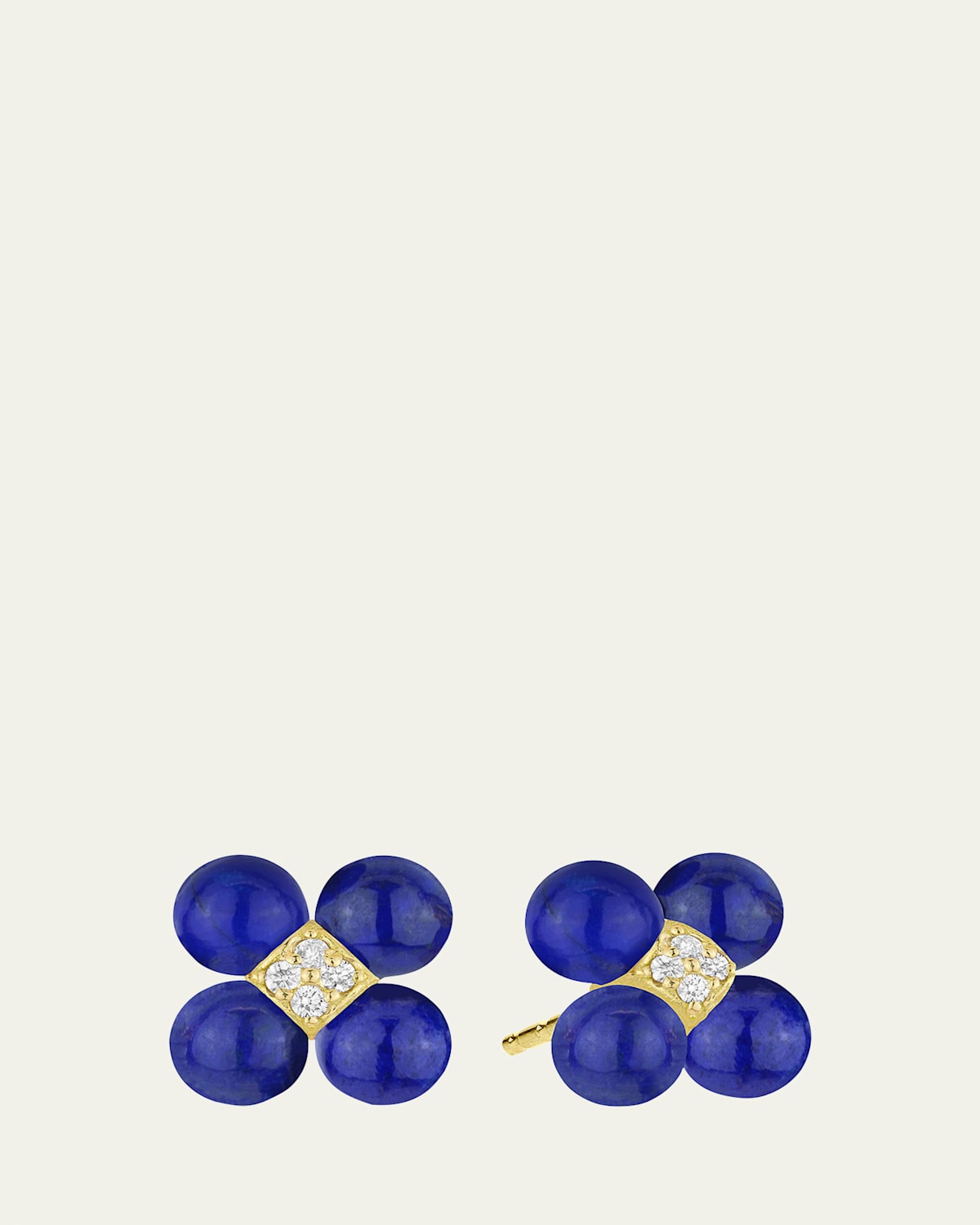 Sequence 18k Gold Stud Earrings with Lapis and Diamond