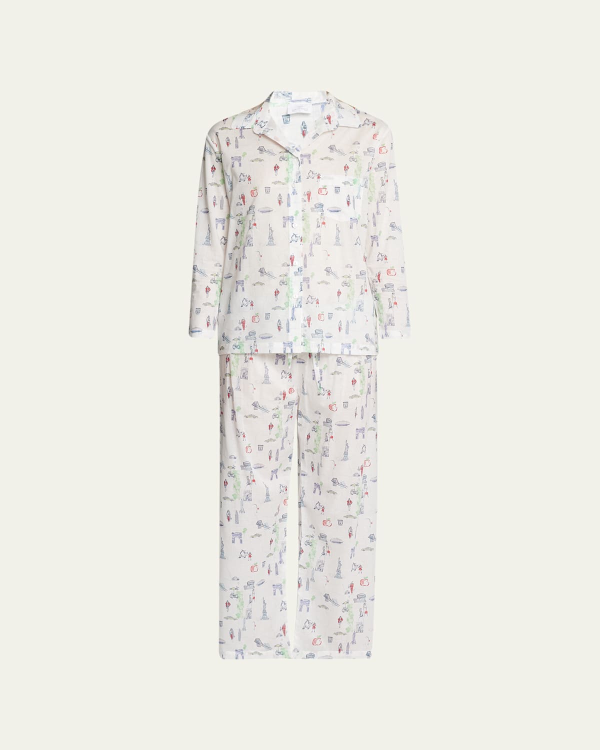 POUR LES FEMMES NYC ICON MAP-PRINT EGYPTIAN COTTON PAJAMA SET 