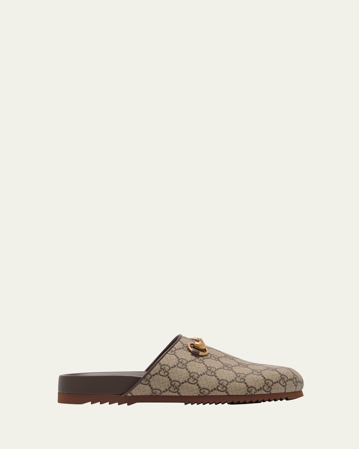 Gucci Monogrammed Gancini Plaque Slides In Beige Ebony