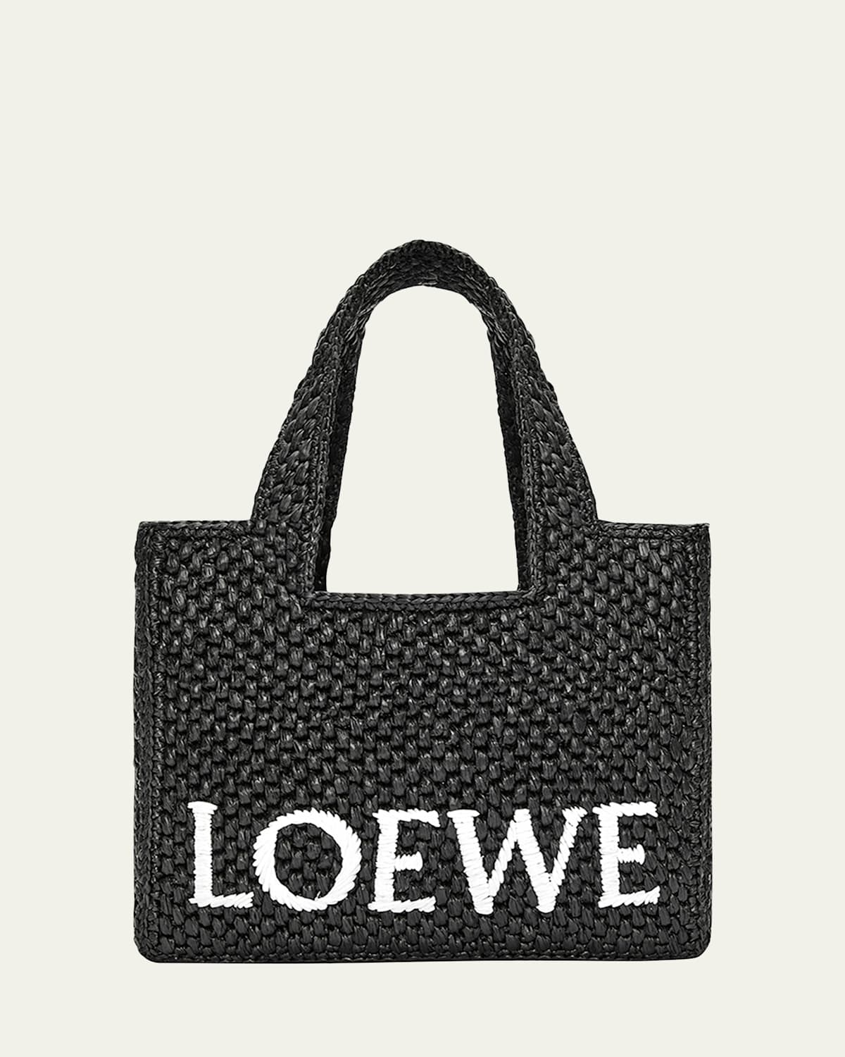 Loewe X Paula's Ibiza Font Logo Mini Tote Bag In Raffia In Black