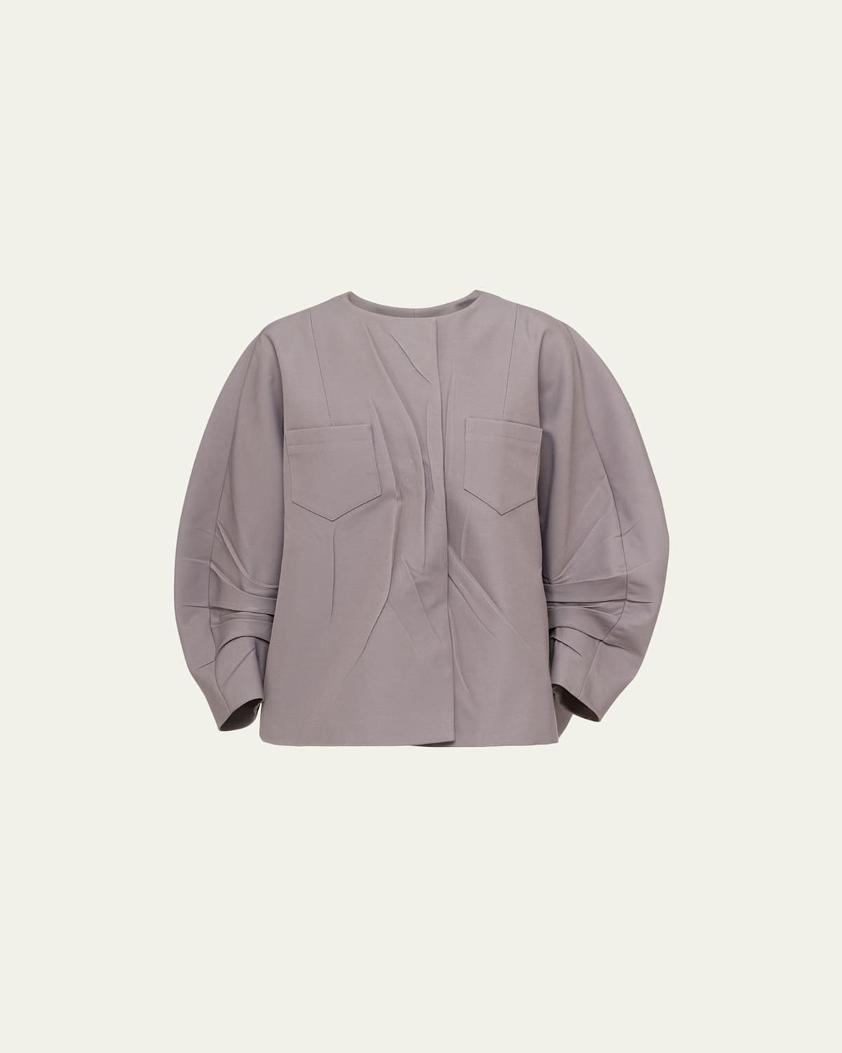 Prada Virgin Wool Pleated Balloon Top In Acciaio