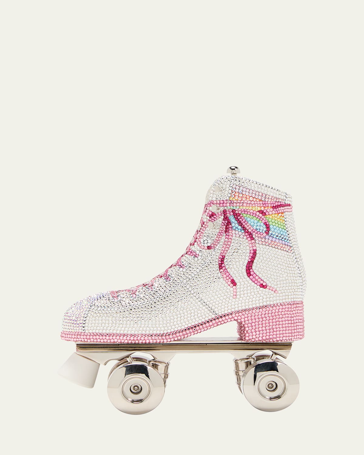 Judith Leiber Let's Roll Roller Skate Crystal Minaudiere In Silver Rhine Multi
