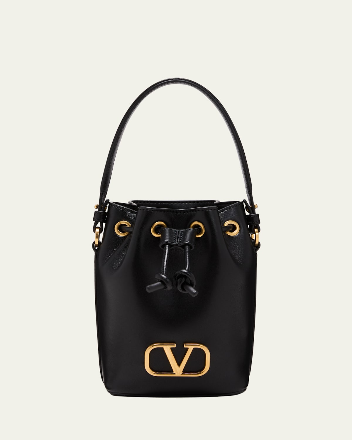Mini VLOGO Drawstring Leather Bucket Bag