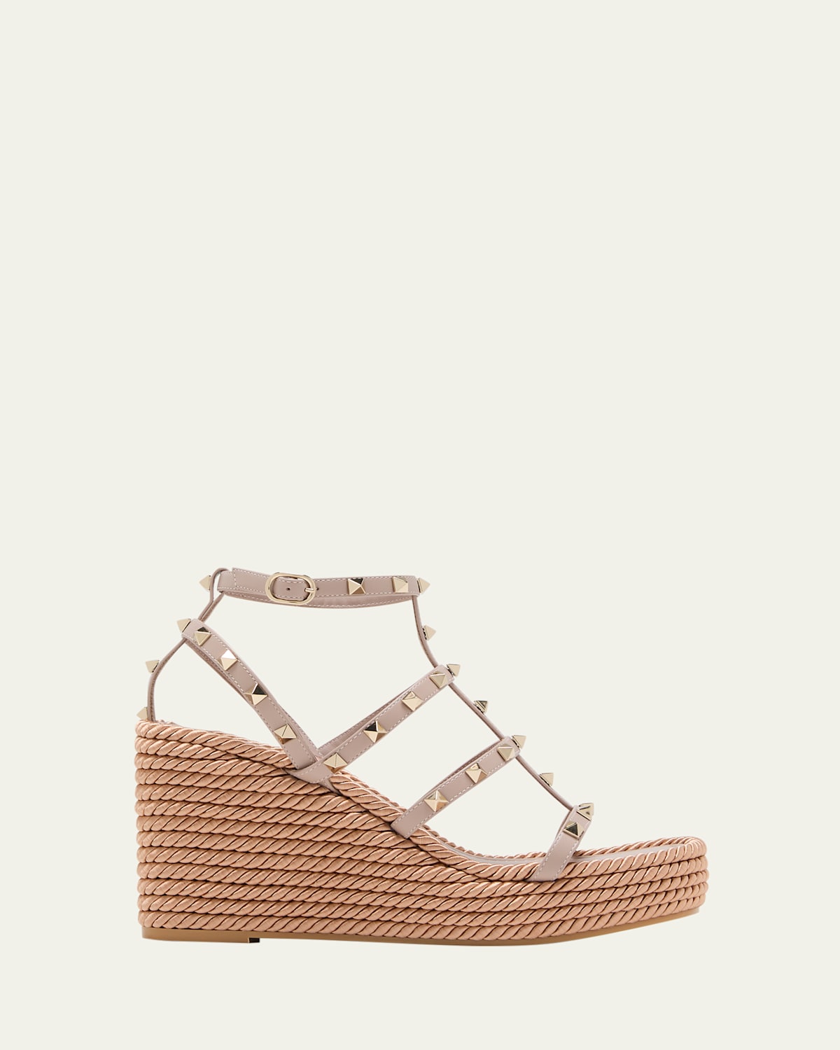 Valentino Rockstud Torchon 105 Leather Espadrille Wedge Sandals In Poudre