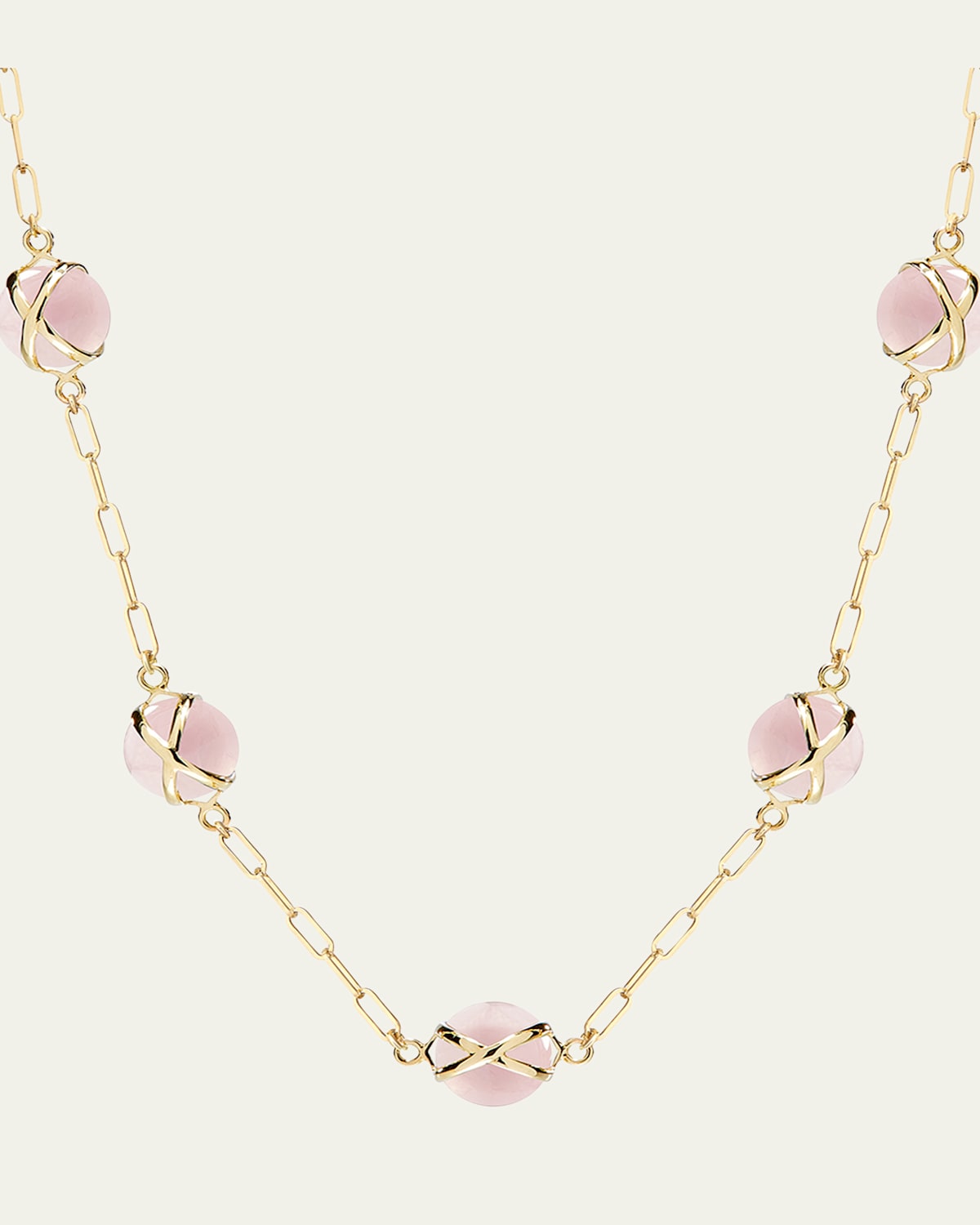 Prisma 18k Gold Paperclip Chain Necklace with Rose Quartz