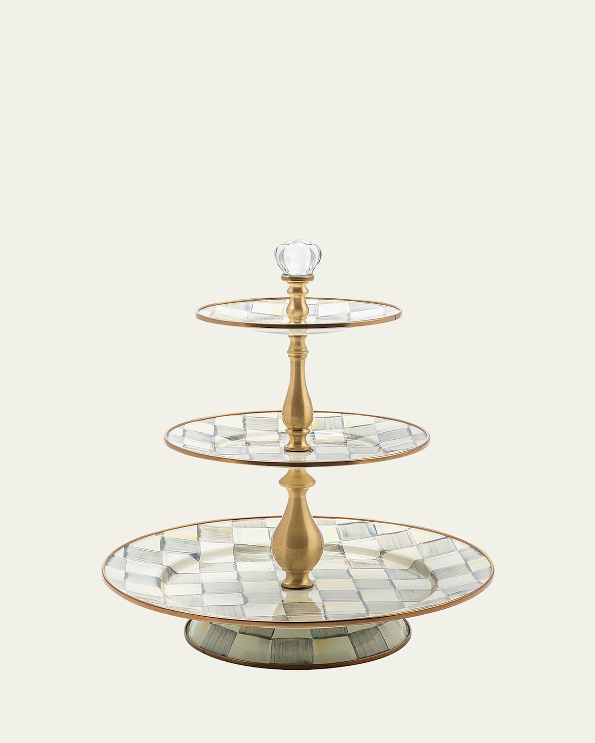MacKenzie-Childs Sterling Check Enamel Three Tier Sweet Stand