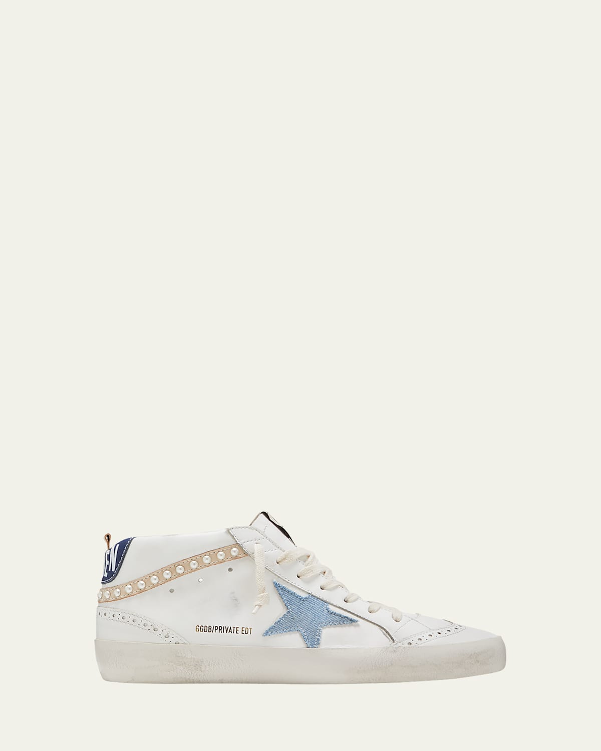 GOLDEN GOOSE MID STAR DENIM WING-TIP SNEAKERS 