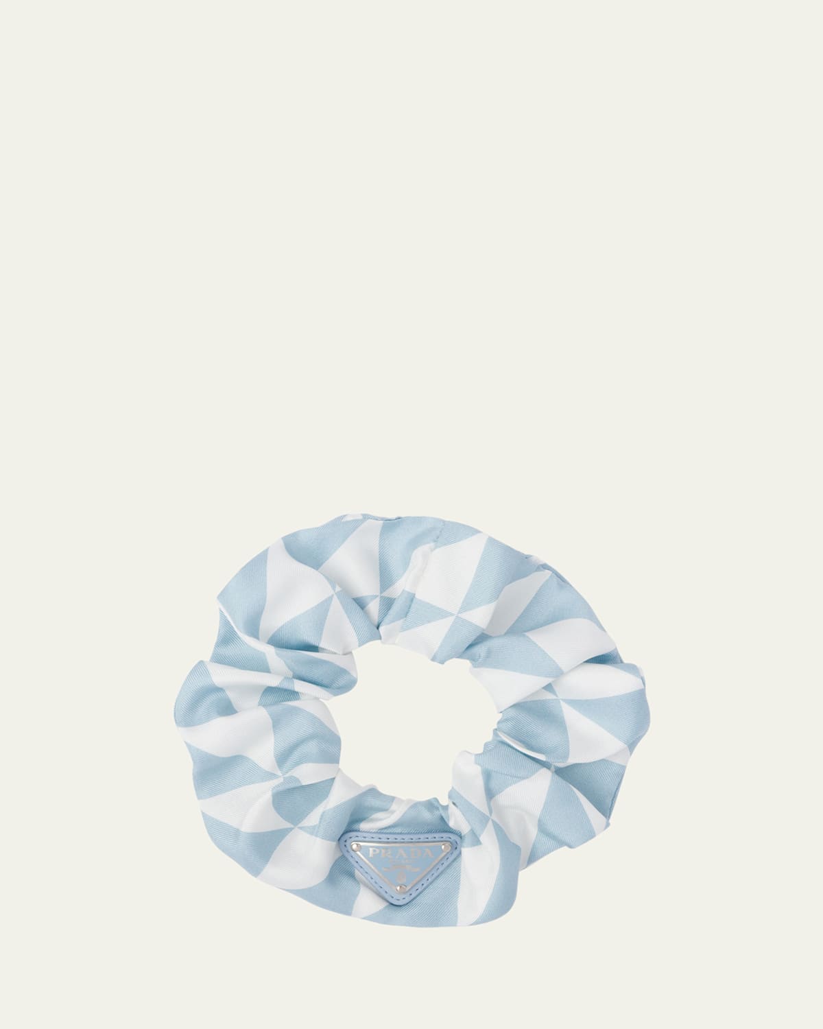 Prada Triangle Silk Scrunchie In F0x24 Cielo Bianco