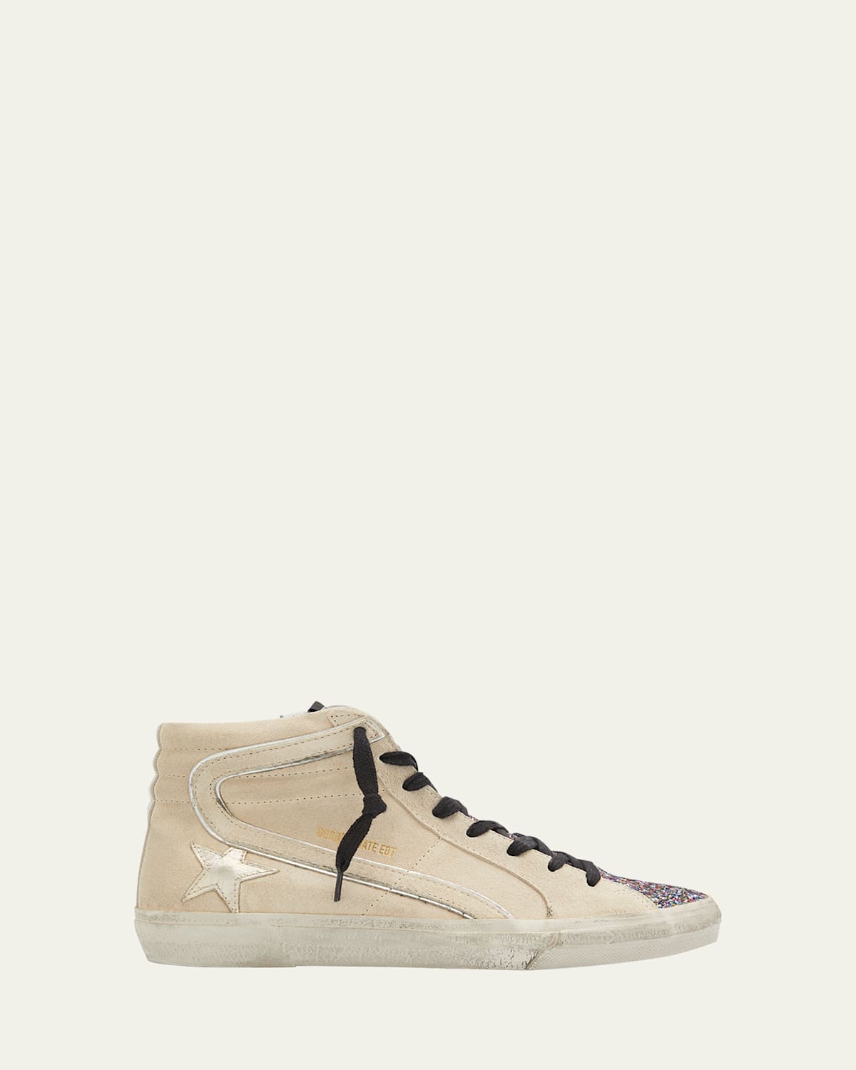 Golden Goose Slide Mid-top Glitter Suede Sneakers In Beige Multicolor Platinum Silver