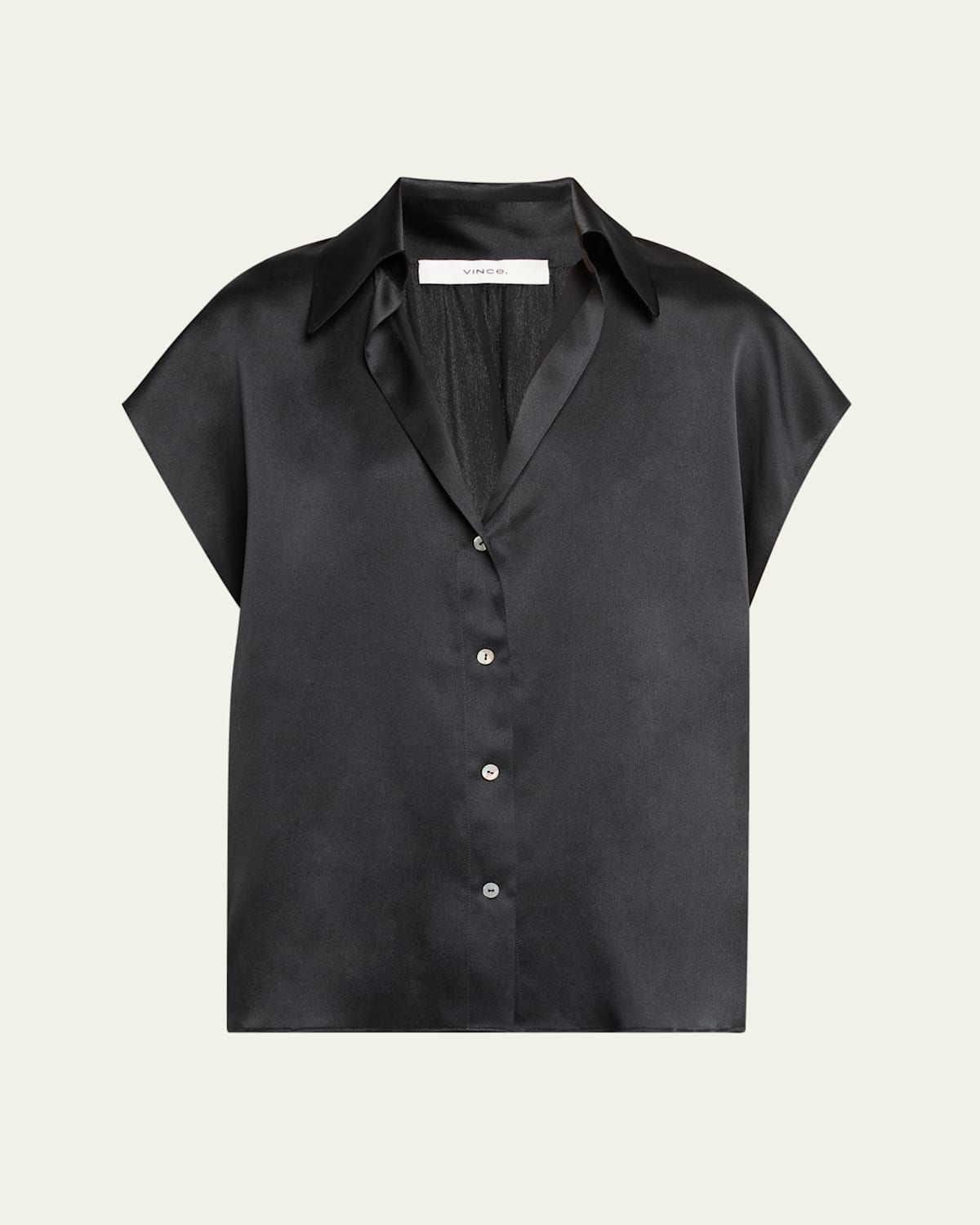Vince Cap Sleeve Gathered Back Short Sleeve Silk Button-up Shirt In Multi