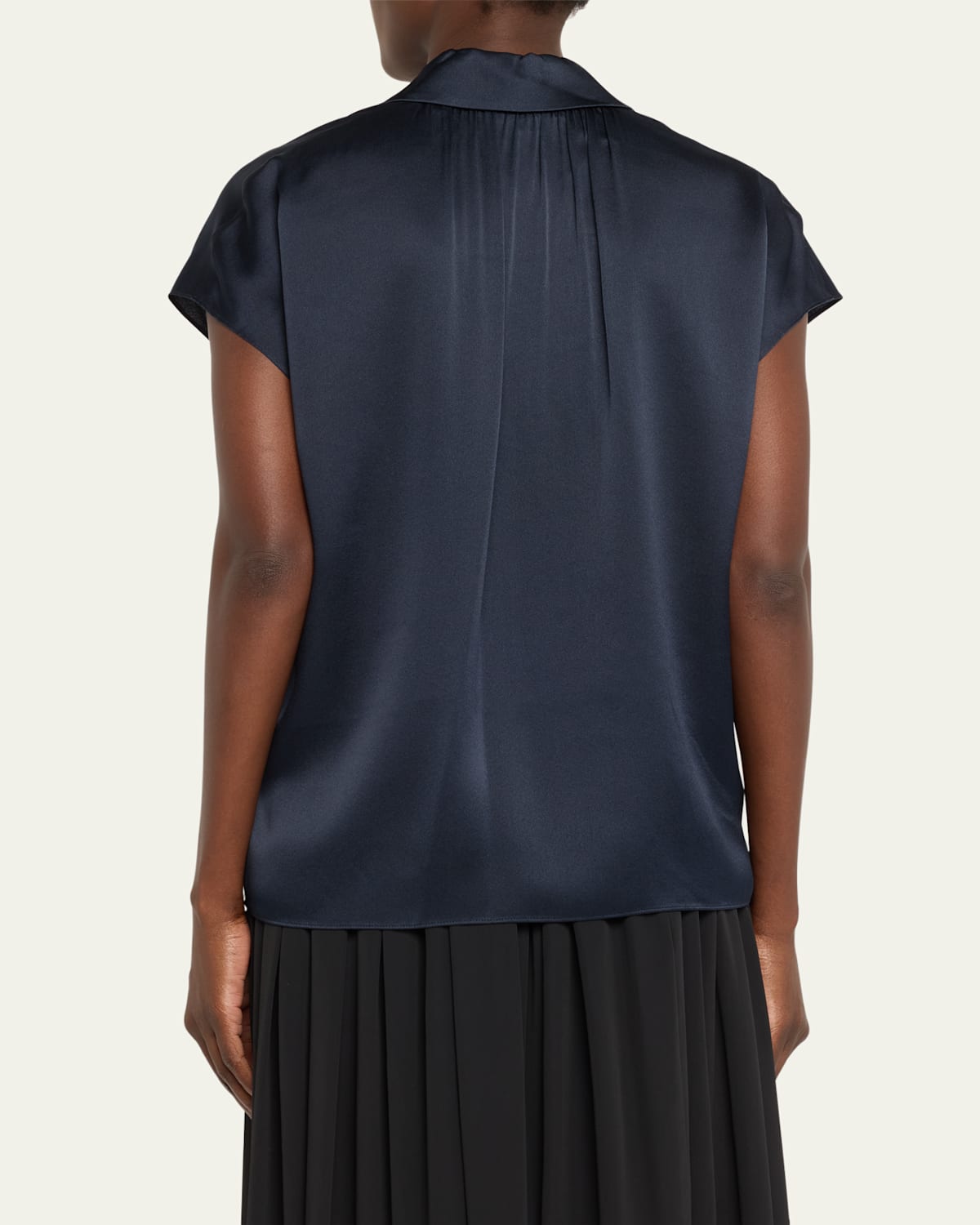 Cap-Sleeve Ruched-Back Silk Blouse