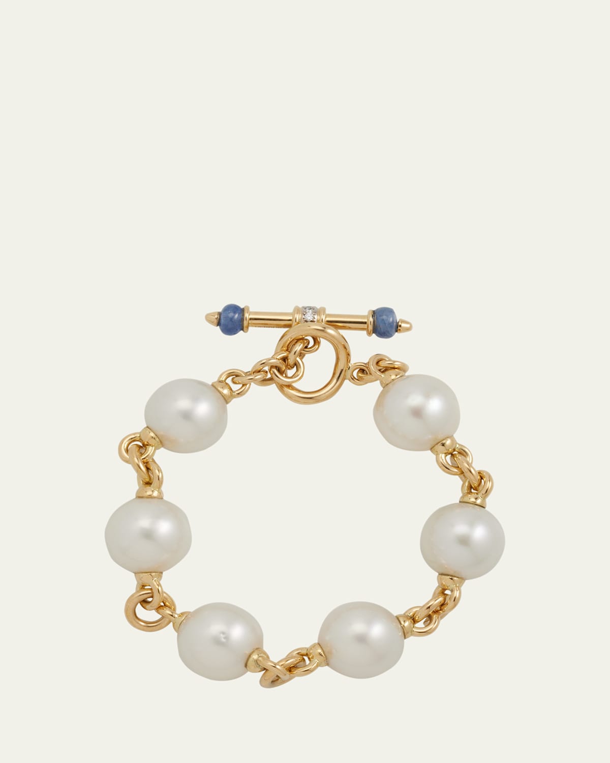 18K Yellow Gold Toggle Bracelet with South Sea Pearls, Sapphires and Diamonds