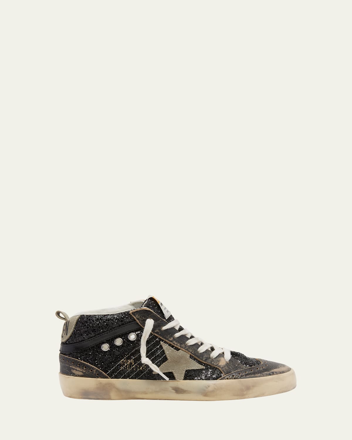 Golden Goose Mid Star Glitter Wing-tip Sneakers In Black Beige Black Taupe