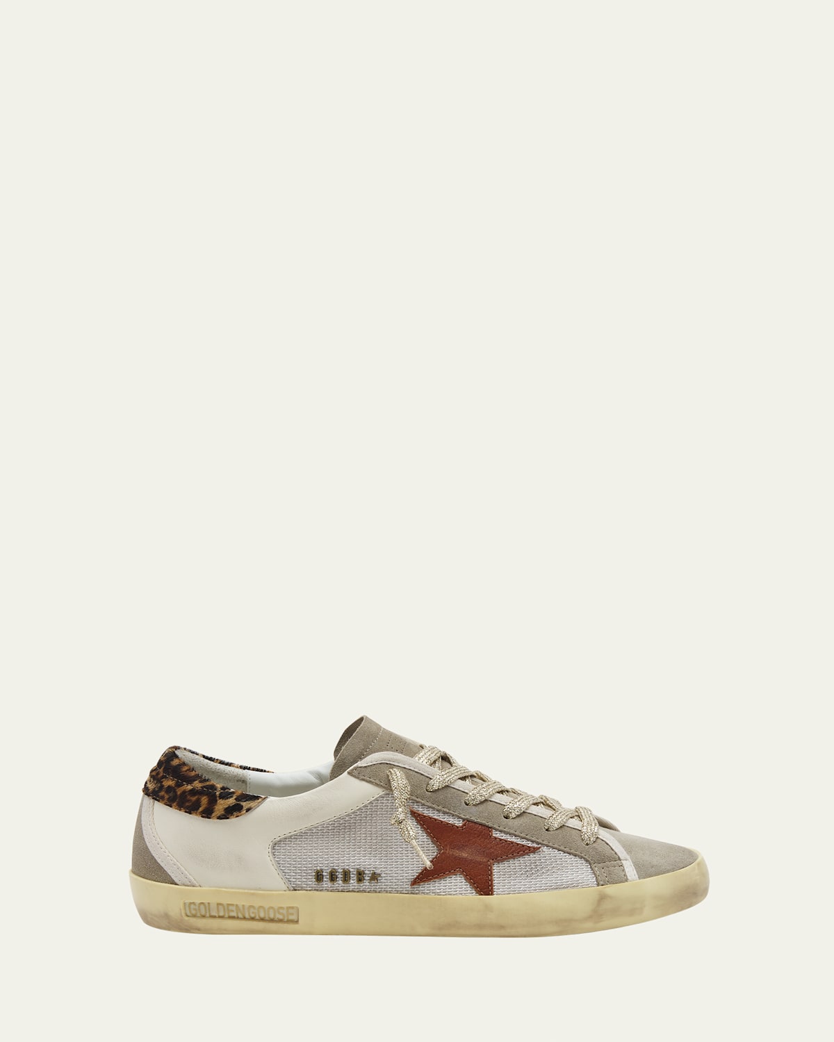 Golden Goose Superstar Leather Net Low-top Sneakers In Silver White Ecru Taupe Brown Beige Brown Leo