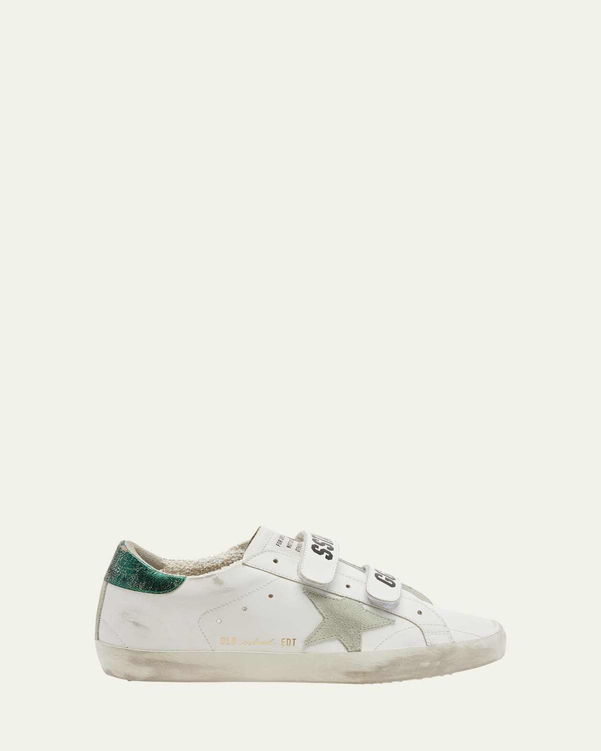 Golden Goose Old School Distressed Leather Sneakers In White Ice Emerald Green
