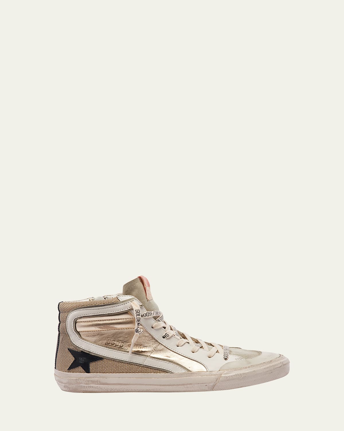 Golden Goose Slide Mid-top Metallic Leather Sneakers In Platinum Gold Ice Black White