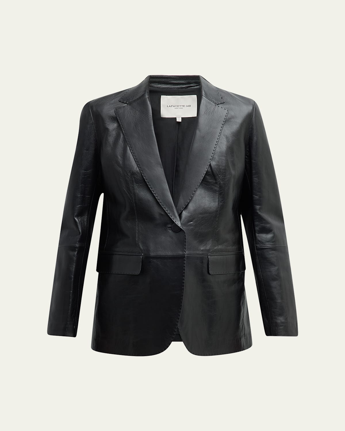 Nappa Leather Flap Pocket Single-Button Blazer