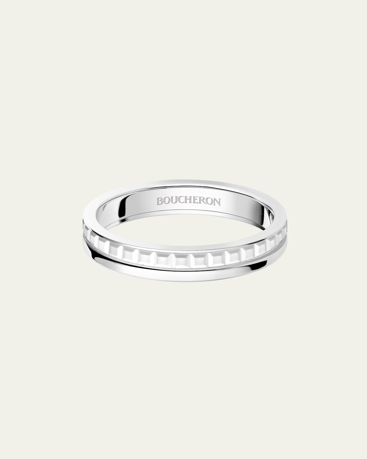 18K White Gold Quatre Double Wedding Band Ring, White Edition