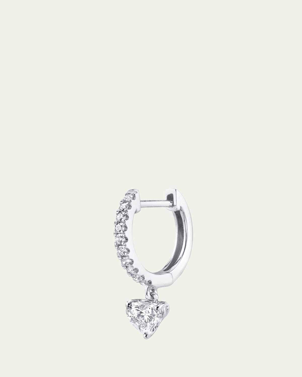 Anita Ko 18K White Gold Pave Huggie Earring with Heart Diamond Drop, Single
